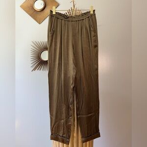 Splendid Olive Green Satin Cuffed Pants